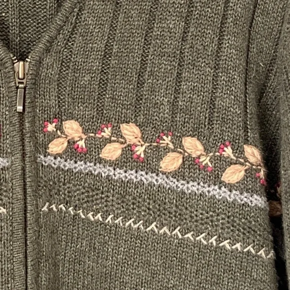 Woolrich Women’s Green Zip Cardigan with Needlework Cottagecore Size Large - Picture 5 of 10